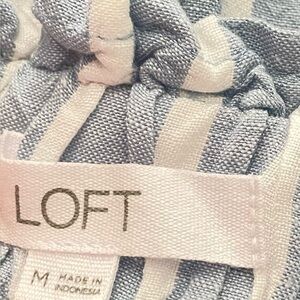 Loft Linen Blend Paper Bag Pants Medium Chambray Blue & White Stripe High Rise